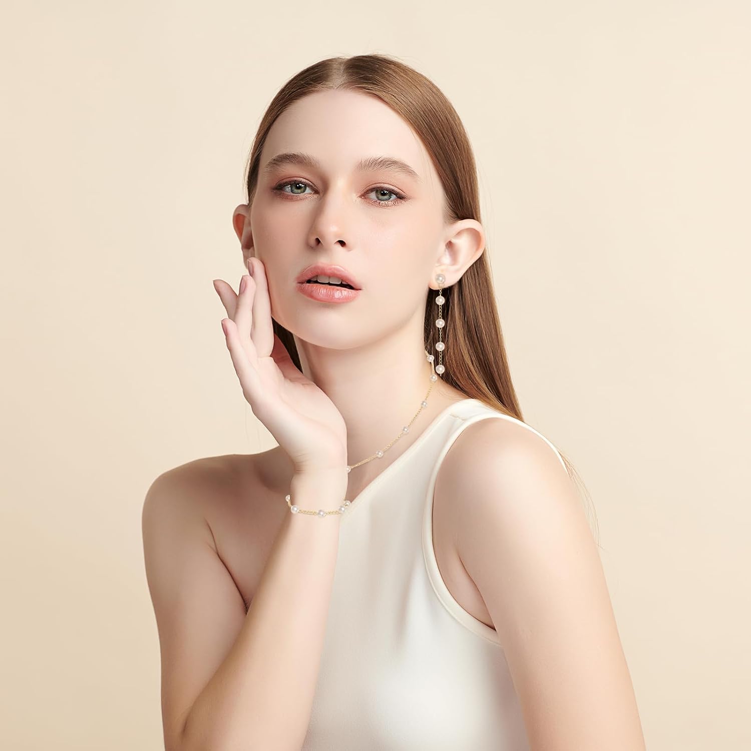 Quelay 32 Pcs 8 Sets Bridesmaids Plated Pearl Jewelry Gold Adjustable Necklace Set with Bracelet, Earrings and Jewelry Pouch for Women Wedding Bride Shower Gift - Image 6