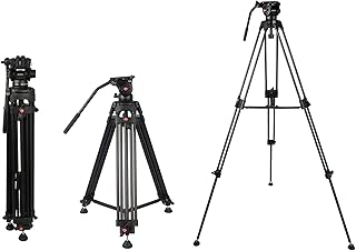 Andoer Tripé profissional de alumínio DSLR para câmera tripé de 1,8 m/6 pés 8 kg carga útil com cabeça de amortecimento hidráulico panorâmico de 360° Interface universal 1/4 3/8 para fotografia de câmera DSLR SLR