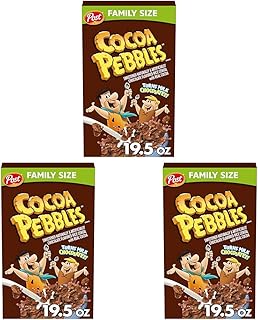 Post Cocoa PEBBLES Breakfast Cereal, Gluten Free, Cocoa Flavored Crispy Rice Cereal, Breakfast Snacks, 19.5 Oz (Pack of 3)
