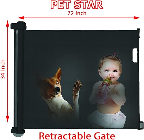 Miniatura 2 de PETSTAR Puerta retráctil para bebés de 72 pulgadas de ancho, puerta de seguridad para niños y mascotas, 34 pulgadas de alto, se extiende hasta 72