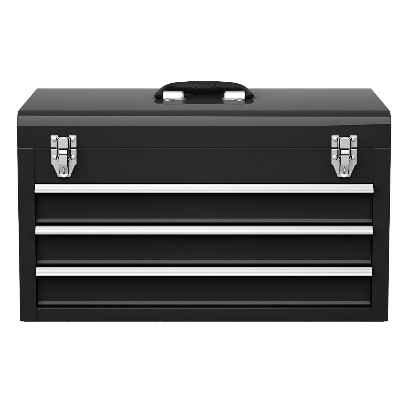 COSTWAY Caja de Herramientas de Metal Portátil, Maletín de Herramientas con 3 Cajones y Bandeja de Almacenamiento Superior, Caja Herramientas con Sistema de Doble Pestillo y Asa (Negro)