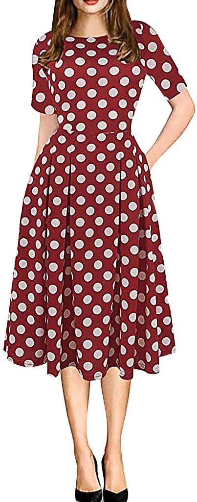 TINGZI Women's Elegant Vintage Mosaic Flower Print Dress (Red, S)