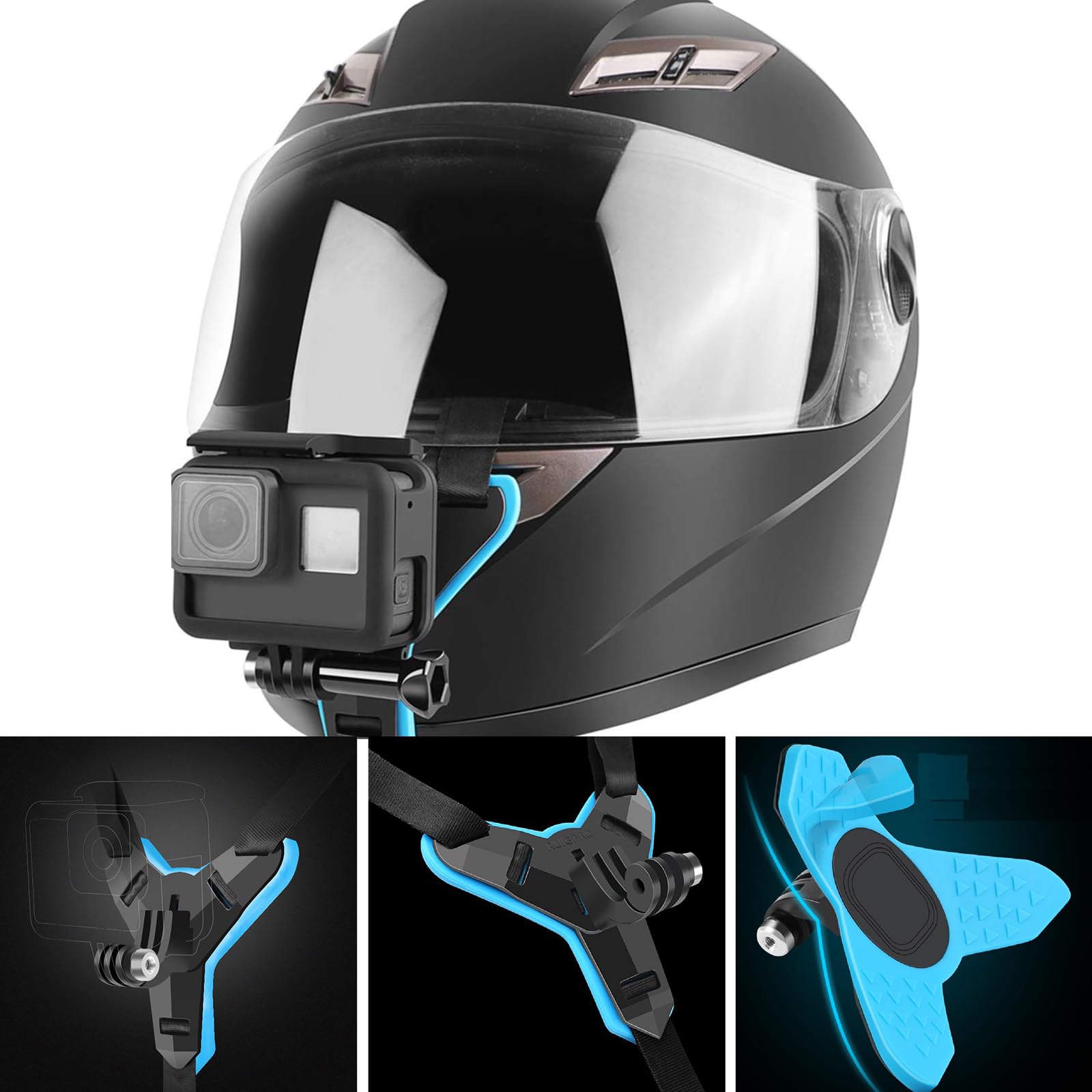 Supporto Action Cam Per Casco Moto - Kit 4 Pezzi Con Adattatore Per Riprese In Movimento - Foto 7