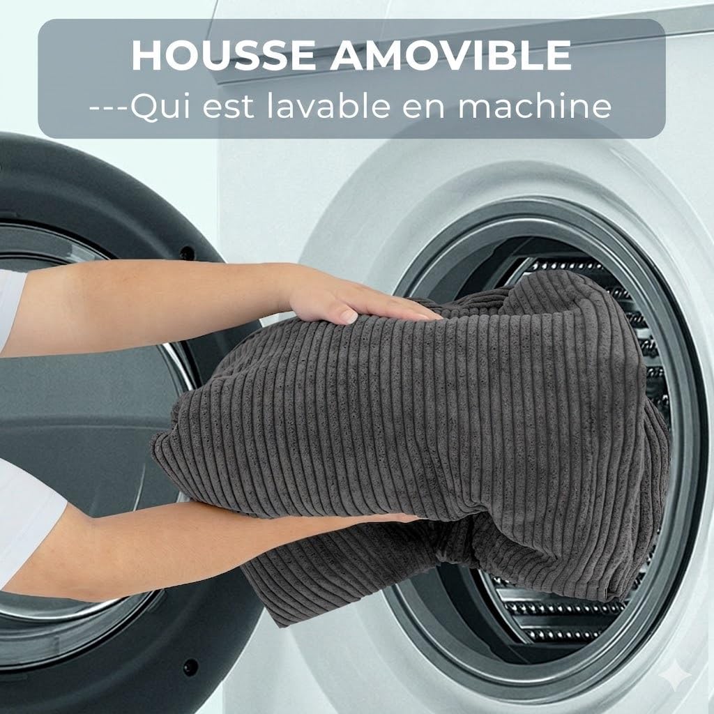 MAXYOYO Pouf pliable en velours côtelé avec rembourrage en mousse, extra épais, 4 couches, matelas/canapé de sol pour adultes, housse amovible et lavable en machine, anthracite, 135 x 240 cm