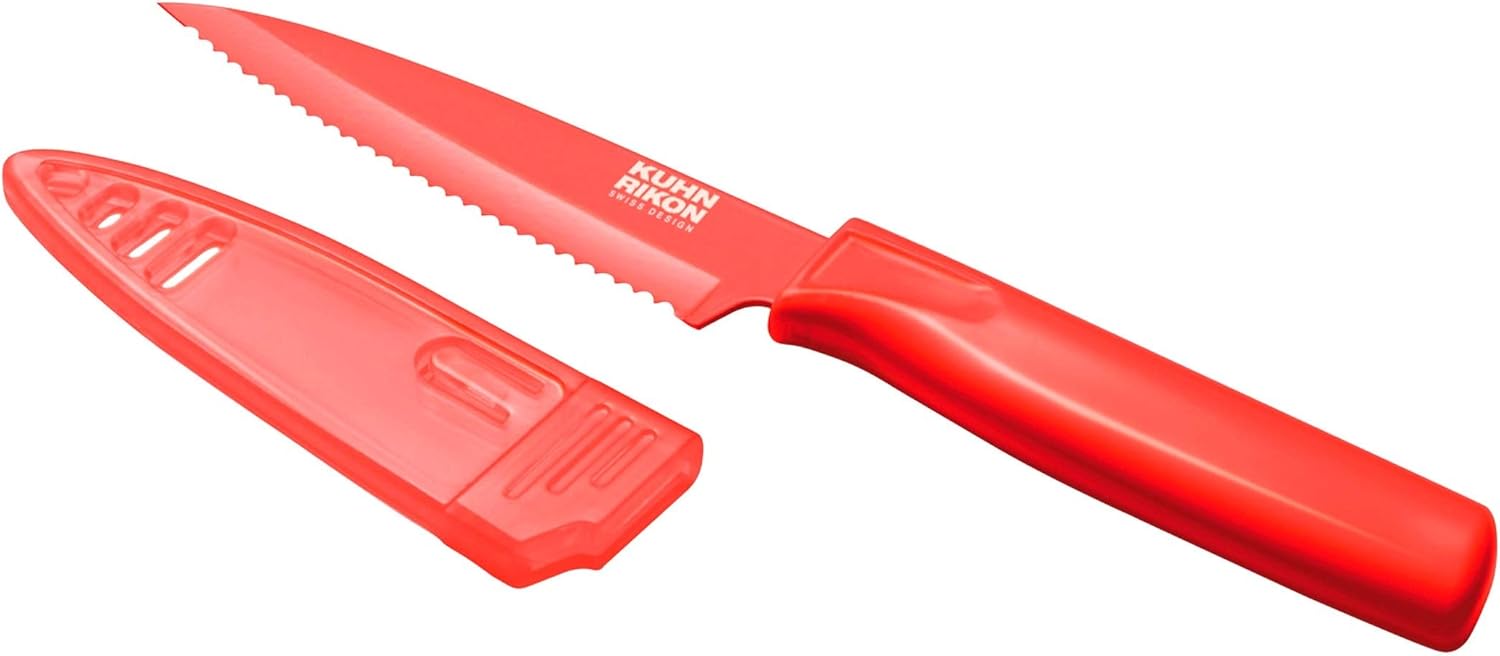 Kuhn Rikon Serrated Paring Knife with Safety Sheath, 4 inch