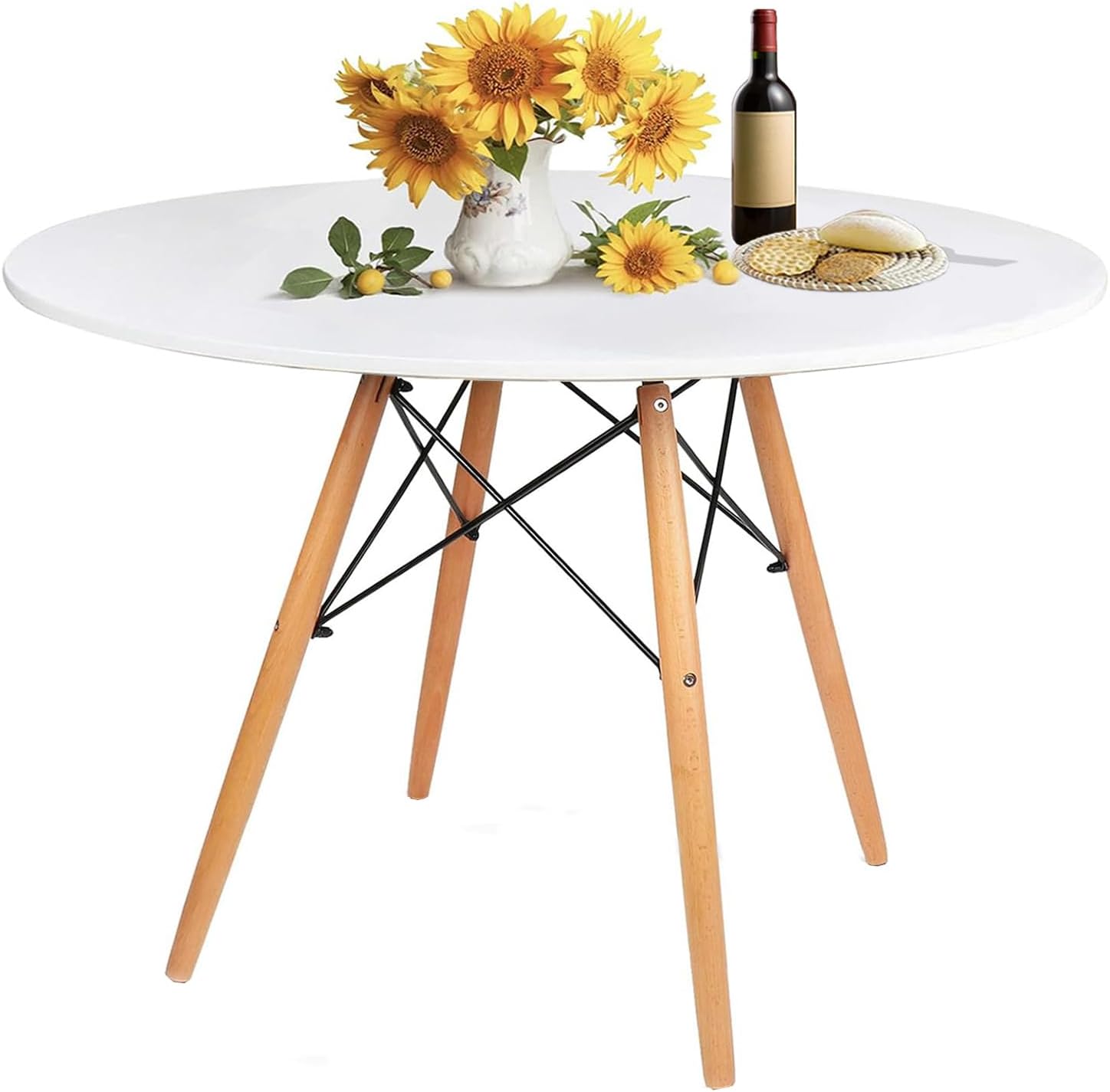 Nourideaux Modern White Round Dining Table, 39.4" Wooden