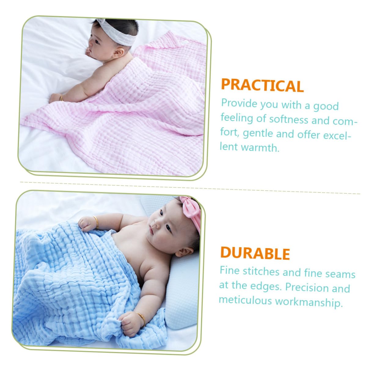 3 Stück Babydecken aus Weicher Baumwolle mit Komfort und Sanftheit Puckdecke für Neugeborene für Indoor und Outdoor Nutzung