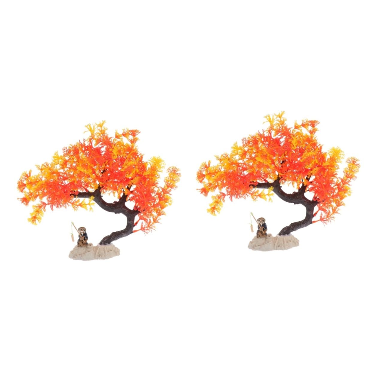 Arbre d'aquarium artificiel orange en résine de 2 pièces pour décorer le paysage