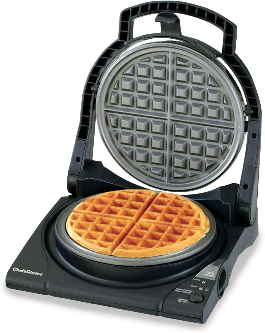 Chef'sChoice 840B WafflePro Taste/Texture Select Nonstick Classic Belgian Waffle Maker with Unique Quad Baking System and Easy Clean Overflow Channel, 4-Slice, Black