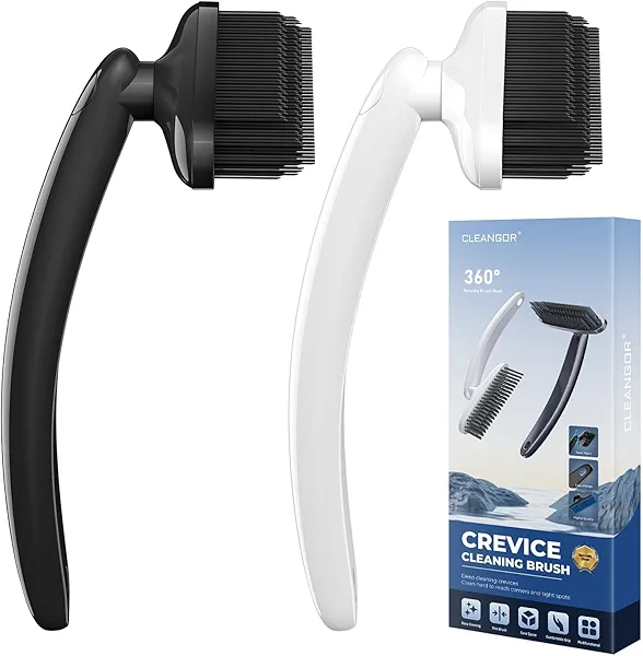 Cleangor Rotatebrush - Rotating Crevice Cleaning Brushes, Home Essentials, Cleaner Scrub Brush Tool, Cleaning Supplies for Shower, Bathroom, Kitchen, Toilet, Window (2, White&Black)