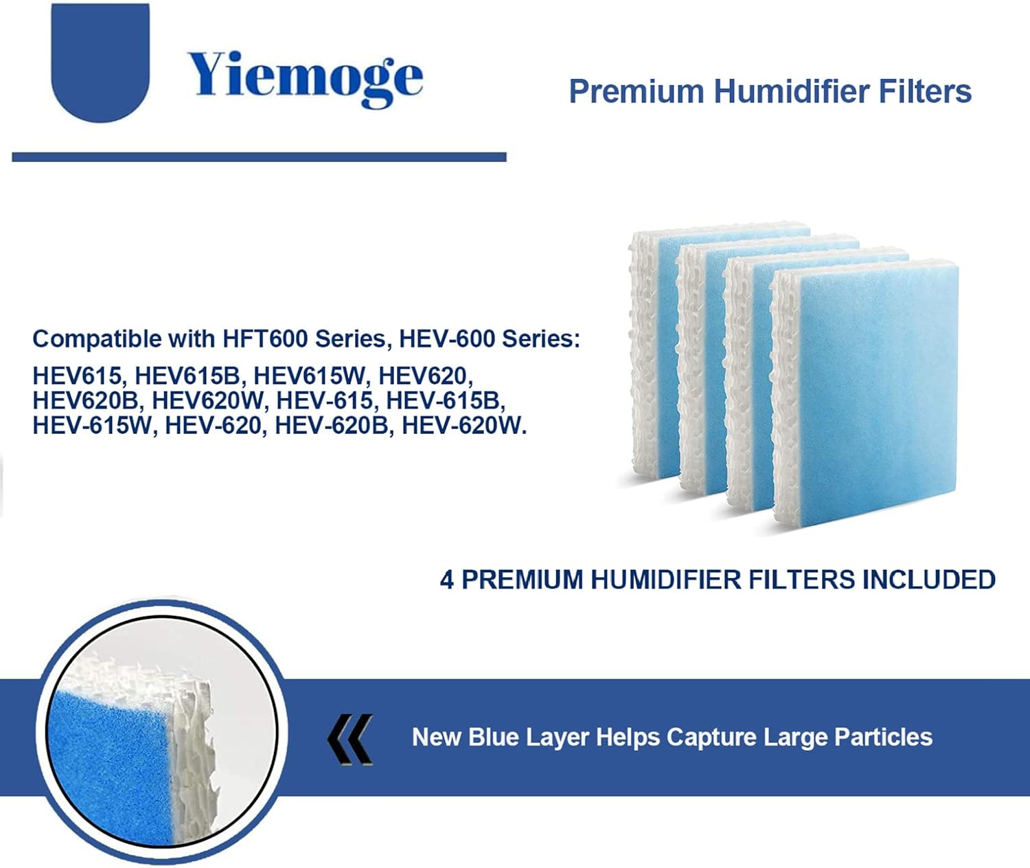 Yiemoge Replacement for Honeywell Humidifier Filter T HFT600, Wicks with Blue Pre-Filter Layer Humidifier Filters Compatible with Honeywell Humidifier HEV615 HEV620 (4 Filters & Blue Pre-Filter Layer) : Home & Kitchen