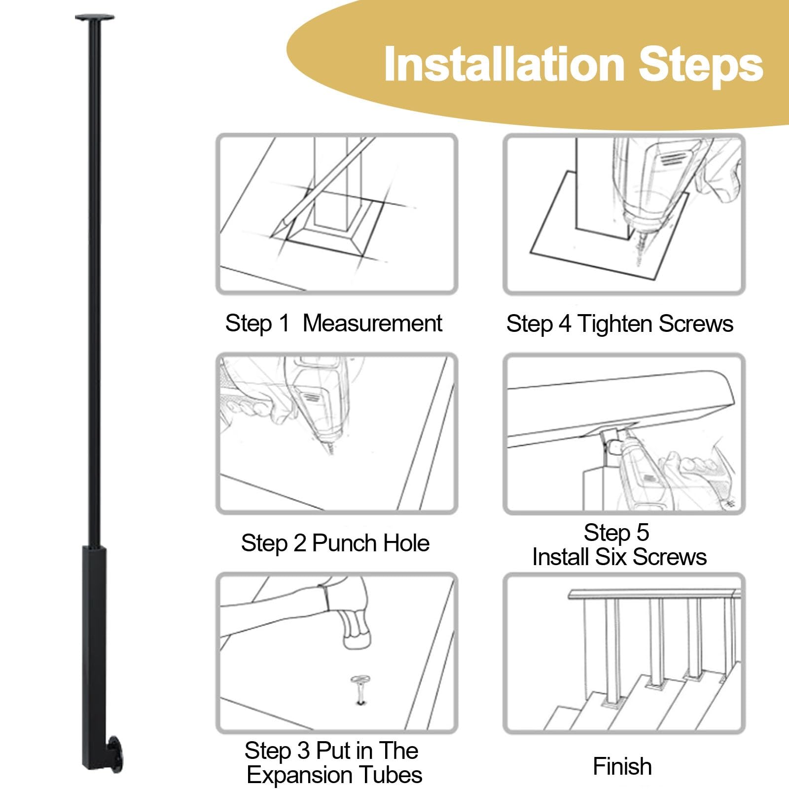 Ringhiera Per Scale Ringhiera Per Scale Con Balaustre A Montaggio Laterale Con Viti, Ringhiera Nera Preassemblata, Ringhiera Per Scale In Metallo Per Interni Con Sicurezza Antiscivolo(96"/243.84cm)