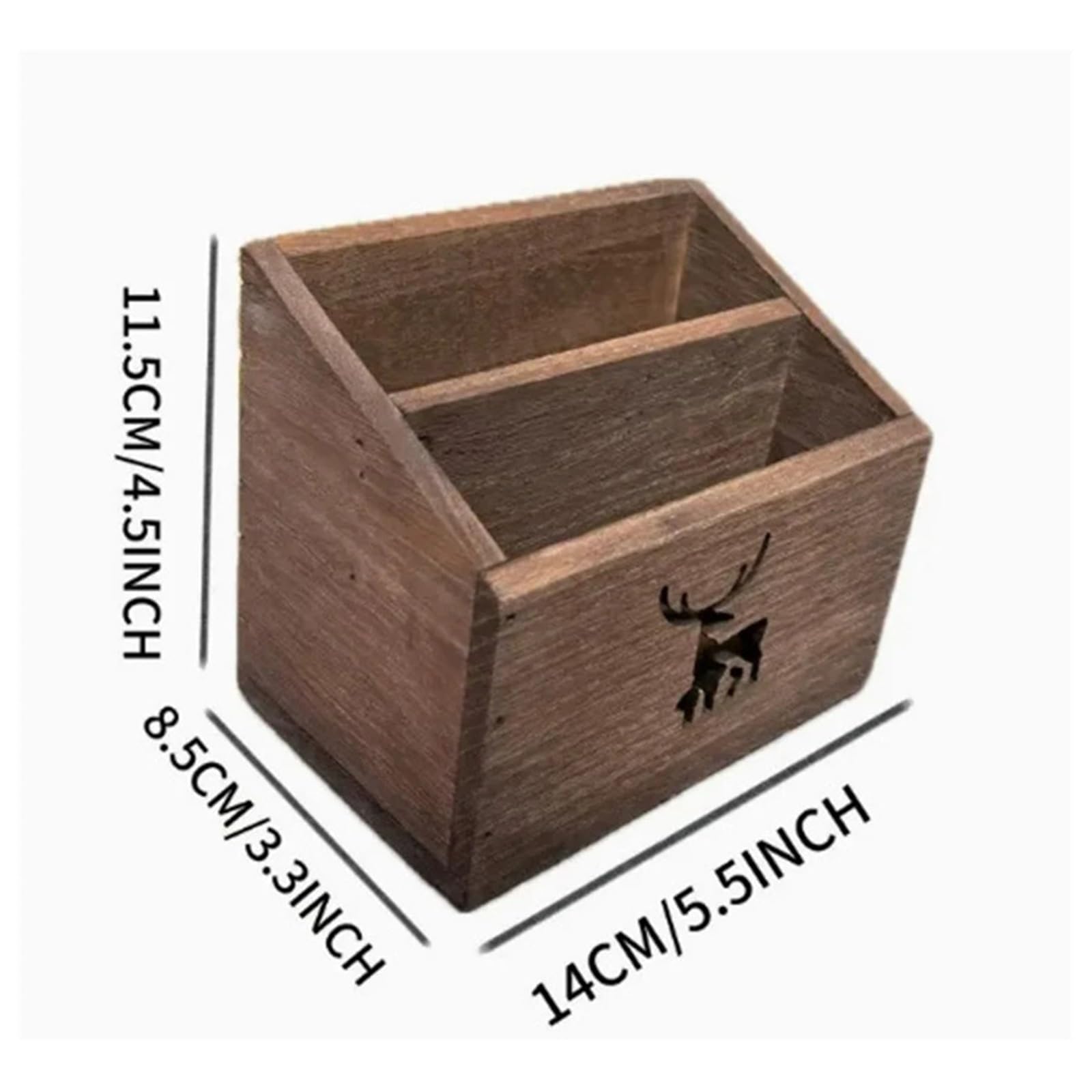 Soporte de madera para mandos a distancia Organizador de escritorio madera rústica con 2 compartimentos, caja almacenamiento Control remoto for papelería dormitorio oficina en casa