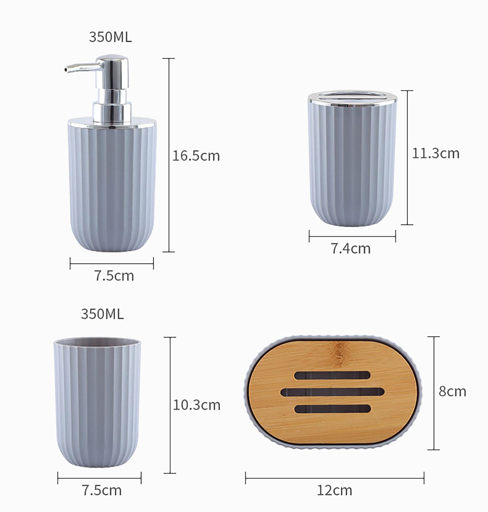 Juego de accesorios de baño de 5 piezas, dispensador de jabón, soporte para cepillo de dientes, vaso y jabonera con bandeja de bambú