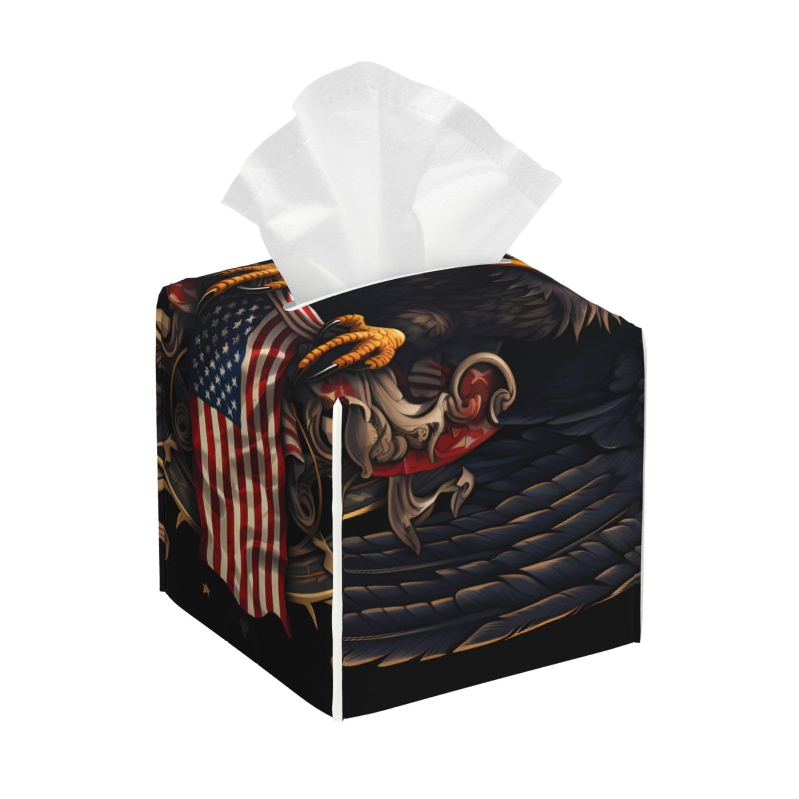 American Bald Eagle Flag Square Tissue Box Cover with Modern and Stylish Bottom Tissue Box Storage Space