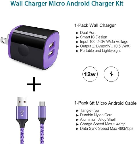 Miniatura 2 de Cable micro USB compatible con Samsung Galaxy S7, S6, J7, J7V, J3, J3V, J8, J5, A6, A10, Note 5, 4, LG K50, K40, K30, K20, V10, Moto E6, E5, G4, G5,