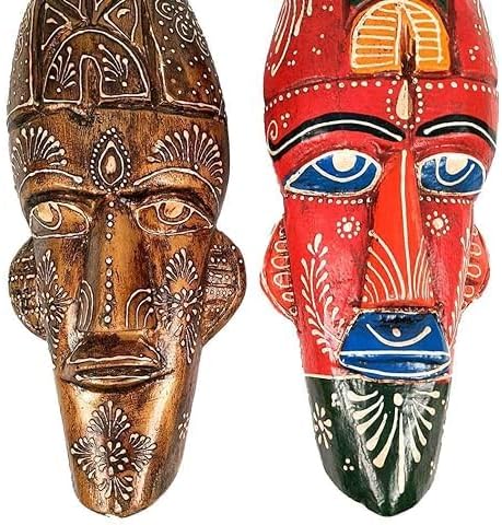 Wall Mask Nazar Battu Decorative African Masks Featuring Tribal Face Decor Egyptian Mask Hanging for Home Door, Balcony Decoration (Pack of 2)12 Inch by The Great Indian Store