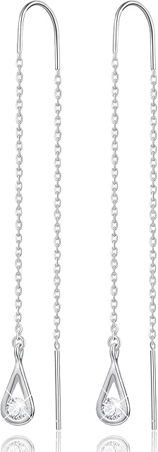 Gift for Christmas Esberry 18K Gold Plating 925 Sterling Silver CZ Hollow Teardrop Dangle Earrings Cubic Zirconia Circle Hypoallergenic Earrings Jewelry for Women and Girls (White Gold-1)