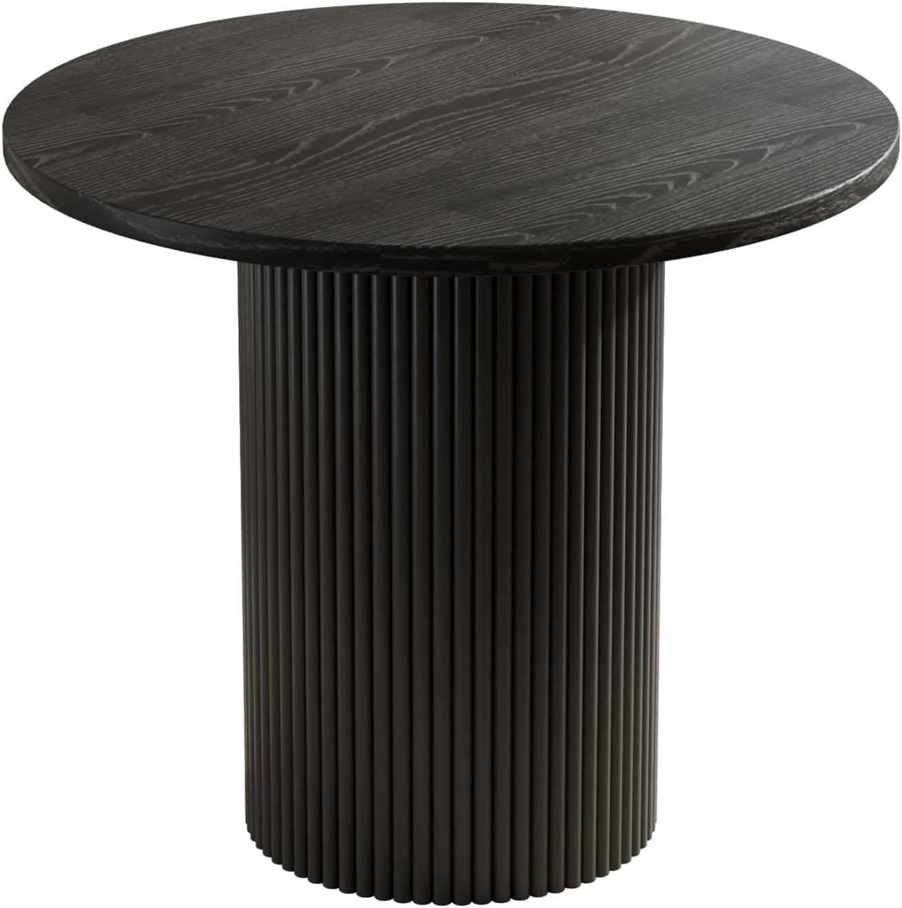 35.4" Round Wood Dining Table Fluted Kitchen Table Circle Dining Tables Modern Pedestal Tables Circular for 2-4 People, for Leisure, Coffee, Kitchen, Dining Room, φ35.4" x 30"H, Black