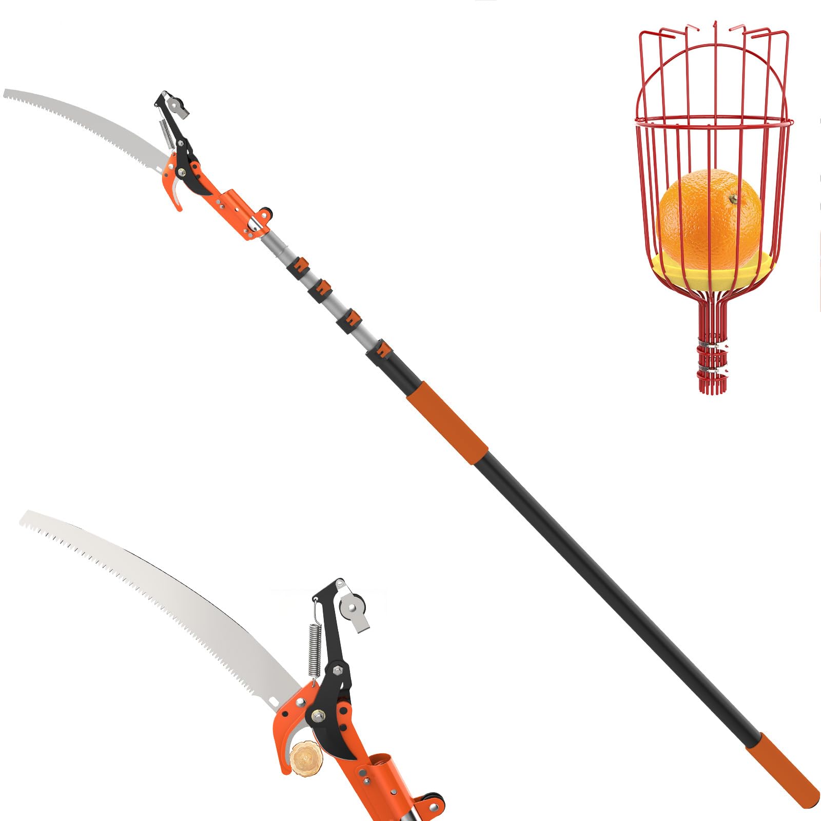 26FT Tree Trimmer, Manual Pole Saw with 5-20FT Extension Pole, Fruit Picker for Orange Lemon Mango Avocado Guava Fruit Picking