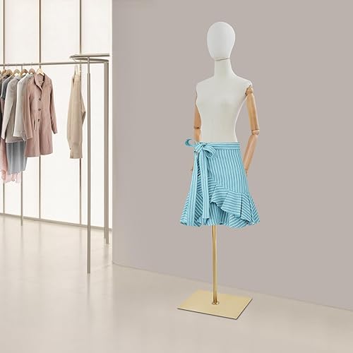 Miniatura 9 de Vestido de maniquí femenino con forma de torso, cuerpo de maniquí con cabeza desmontable, manos de madera y base de metal para exhibición de joyas