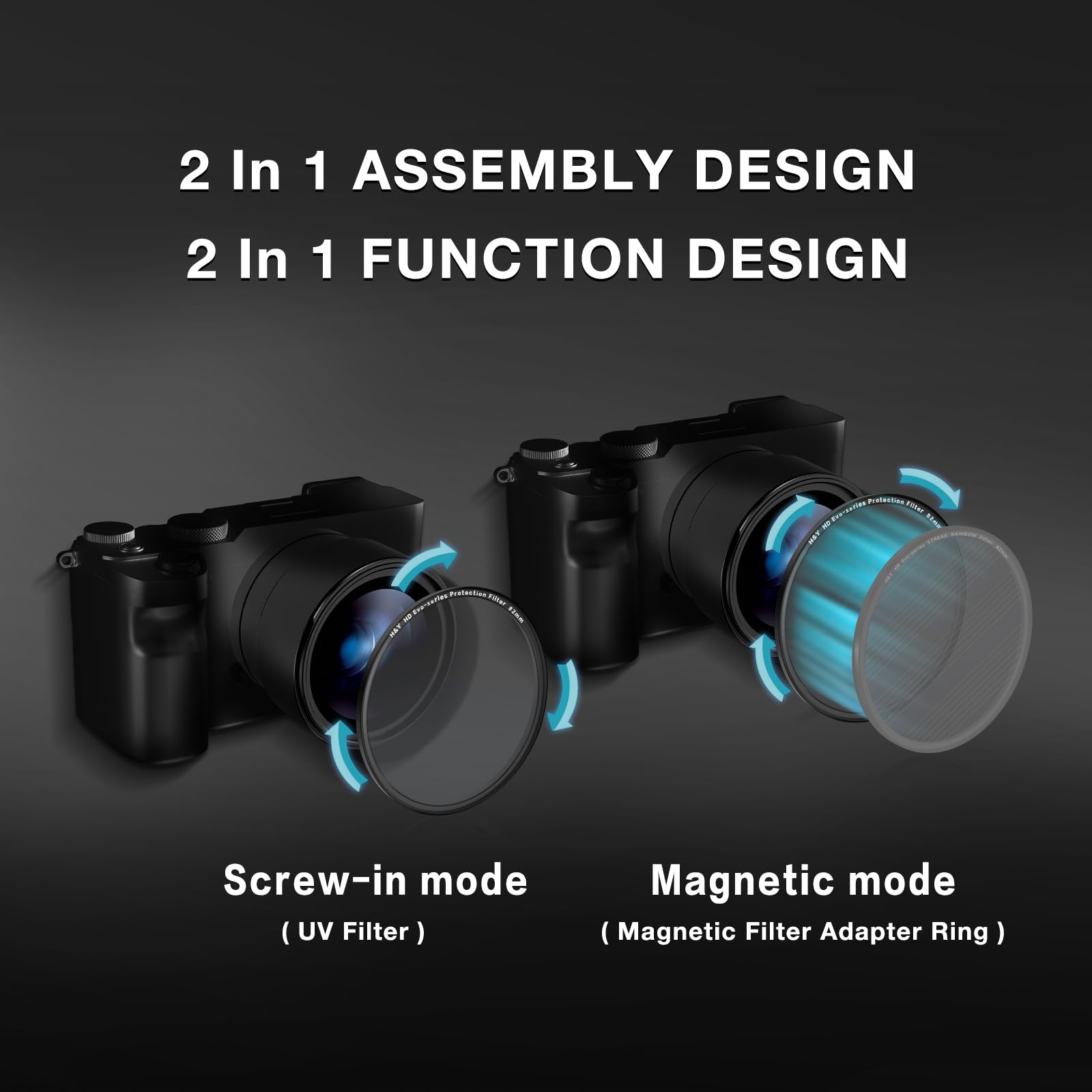 H&Y EVO, UV filtr ochronny obiektywu 67 mm z podwójnym mocowaniem wkręcanym i magnetycznym 2 w 1, transmisja światła 99,6%, wielowarstwowa powłoka ze szkła optycznego HD