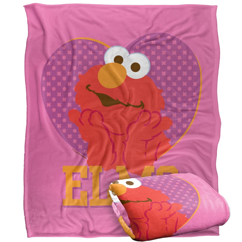 Sesame Street Blanket, 152 x 127 cm, Patterned Elmo Heart, Silky Touch Super Soft Throw Blanket