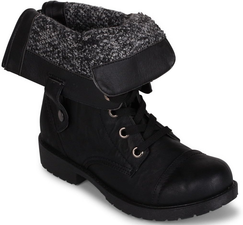 Wanted Colorado Black vegan Combat Boot FoldOver Knit lace up militarey boot (7.5