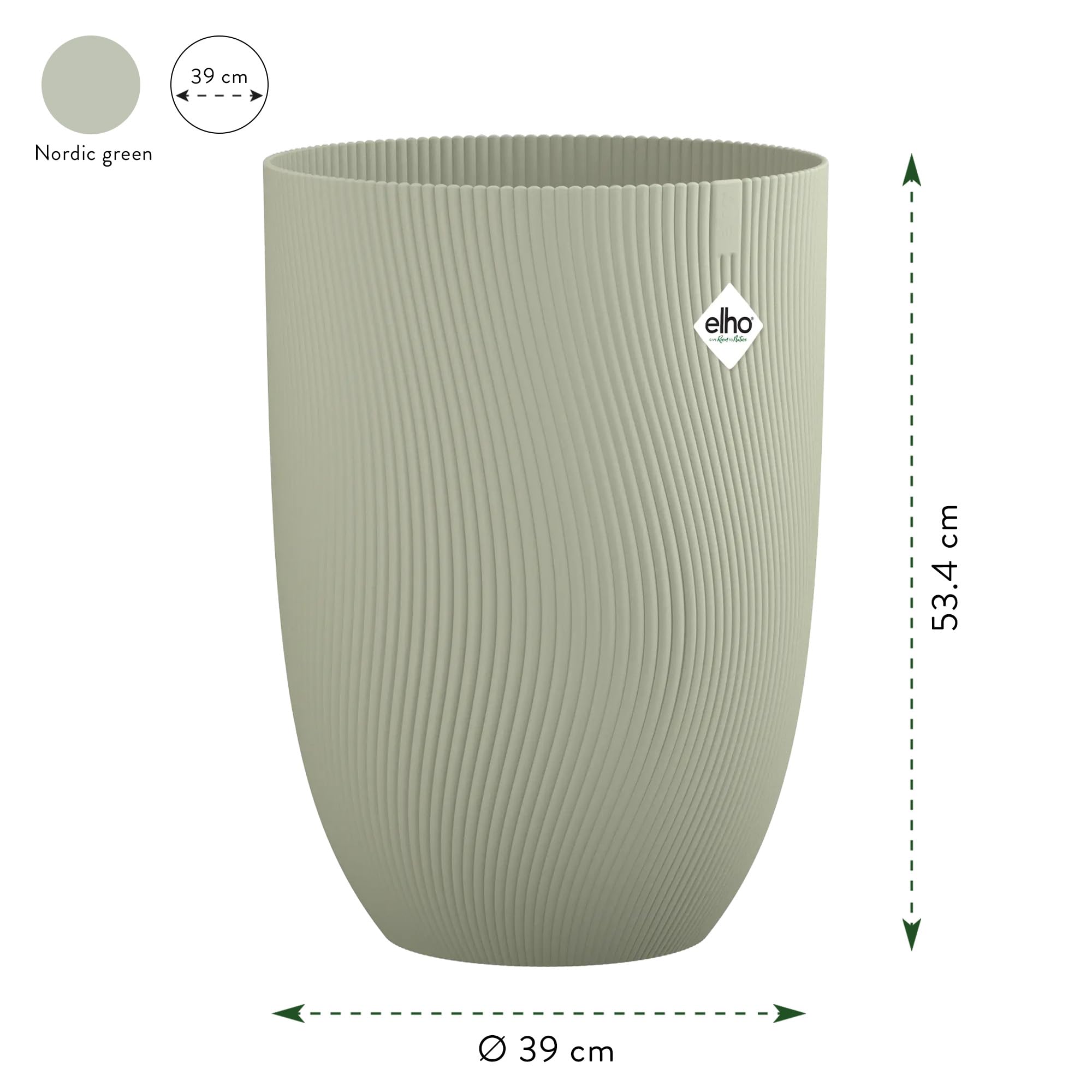 Elho Sereh Haut 40cm Pot de Fleur - Nordic Green | Ø 39 x H 53.4 cm | Convient à une Utilisation Extérieure | Plastique 100% recyclé