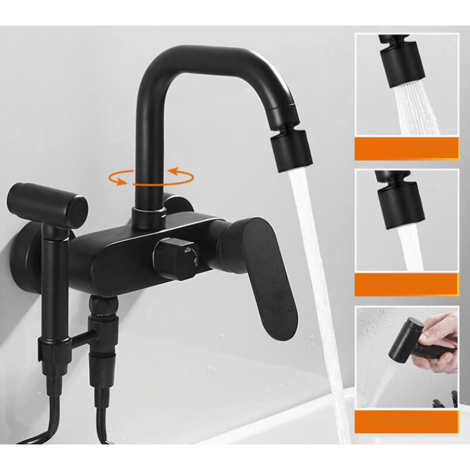 Cocina de Montaje en la Pared de Grifo con Pistola Spray Agua Caliente Agua Caliente y Fregadero multifunción de Fregadero-Negro (Color: Nero) Toque de Agua