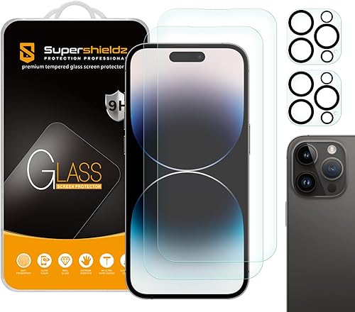 Supershieldz (2 unidades) Diseñado para iPhone 14 Pro (6.1 pulgadas) + protector de pantalla de vidrio templado para lente de cámara, antiarañazos,