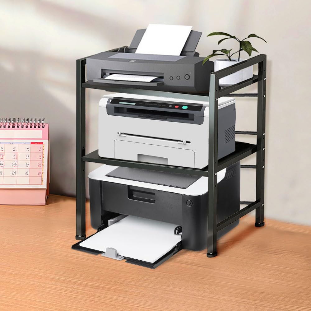 OHMG Étagère de Bureau,Hauteur réglable Etagere de Bureau A Poser,Etagere Rangement en Fer,Support D'affichage Polyvalent,Support pour imprimante (Noir（40/64 * 36.5 * 78cm）)
