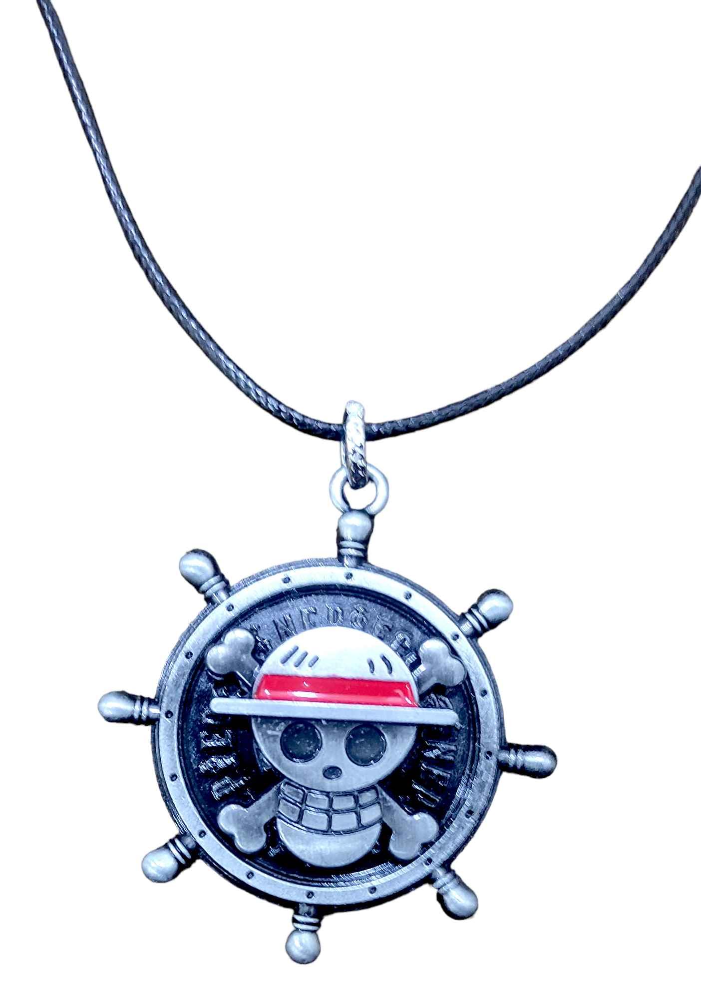RVM JewelsAnime Luffy One Piece Ship Wheel Skull Rotating Revolving Inspired Pendant Necklace Fashion Jewellery Accessory for Men and Women