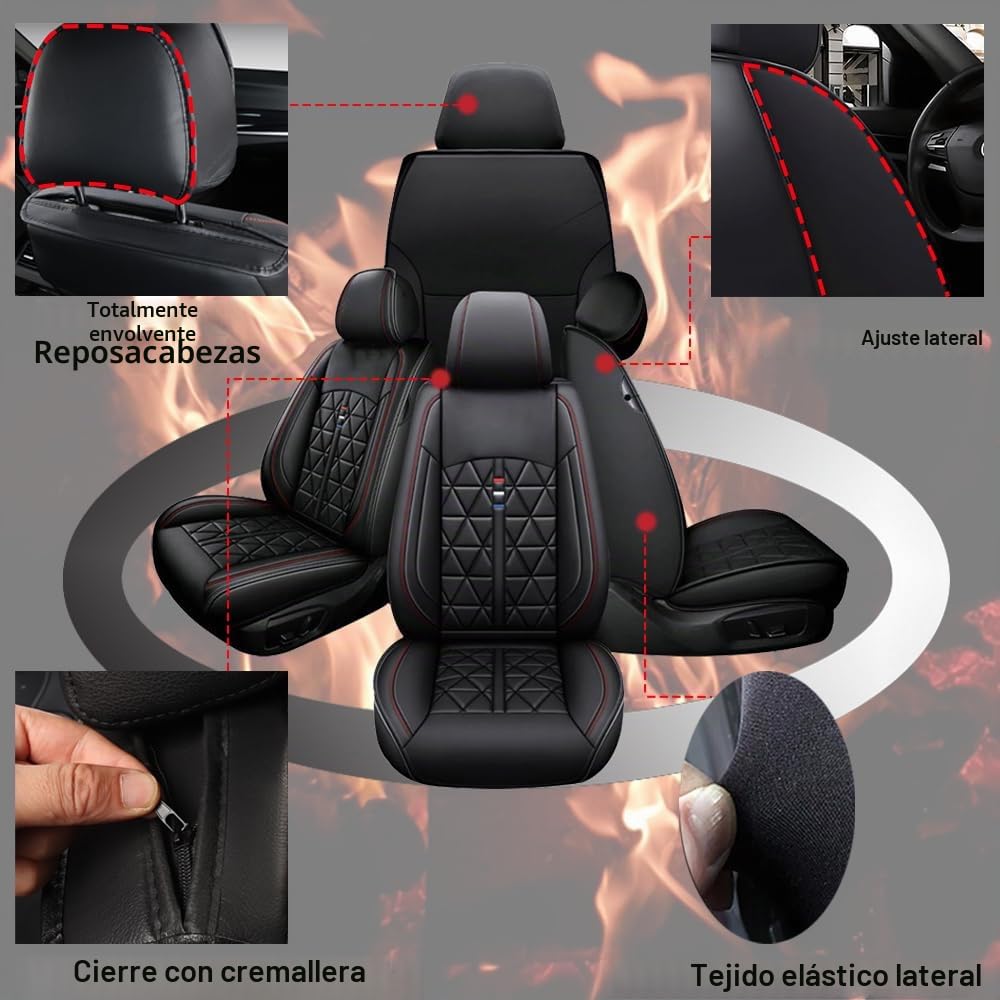 Fundas para asientos delanteros de coche, color negro, 2 unidades, para Ford Edge Fiesta, Fiesta, Van Focus, C-Max, Grand C-Max, Ka Ka+ Plus, Kuga, Mondeo, Mustang, Puma, S-Max, piel sintética