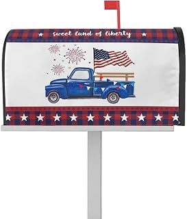 Mailbox Cover Magnetic USA Flag Fence Farm Truck Mailbox Covers Standard Size 21x18in,Mailbox Covers Wrap Post Letter Box Cover for Garden Yard Outdoor Decor Firework Star Buffalo Lattice