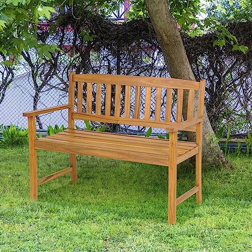 image for Tangkula Outdoor Acacia Wood Bench, 2-Person Garden Bench with Backres