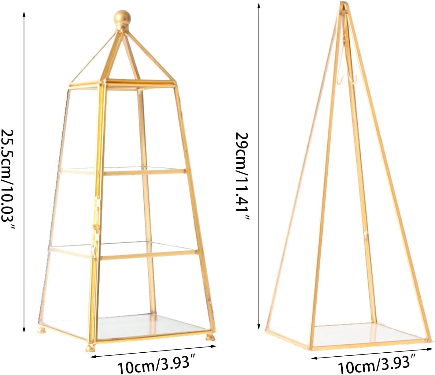 Glass Rectangular Pyramid Jewelry Holder Clear Jewelry Trinket Box Display Holder Storage Organizer For Women Girl Gift Decorative Tower Boxes