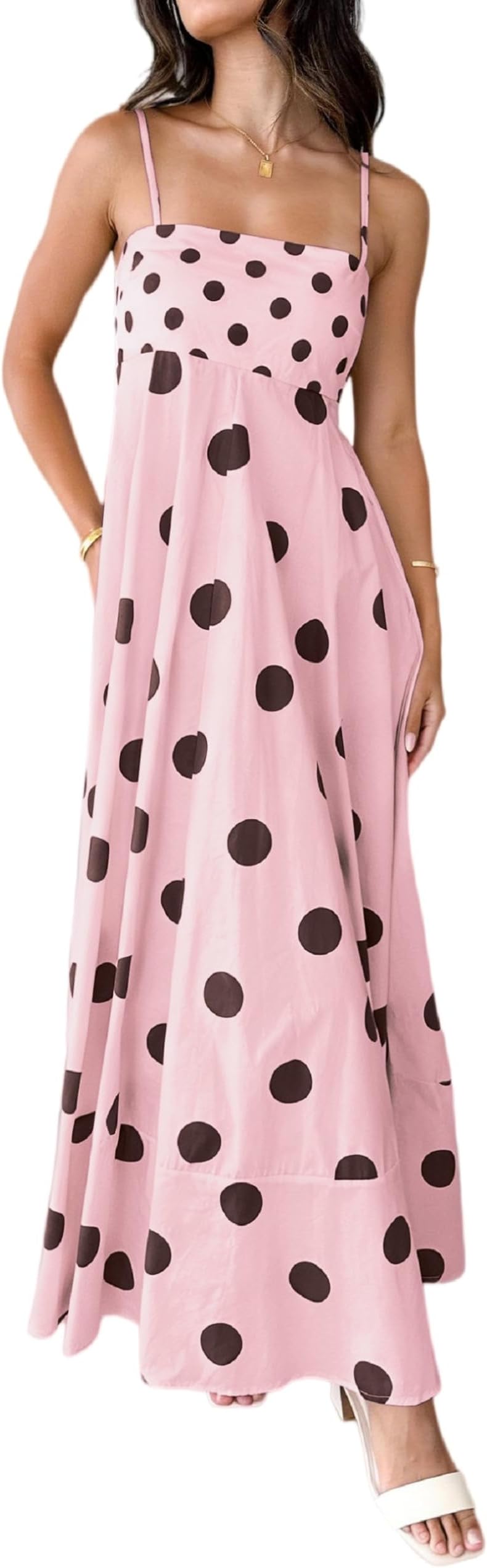 Women Boho Maxi Dress Smocked Wedding Guest Long Flowy Dresses Spaghetti Strap Floral Ruffle Swing Sundress