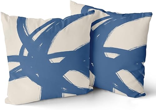 Miniatura 10 de Juego de 2 fundas de almohada de línea de arte abstracto blanco y negro de 20 x 20 pulgadas, fundas de almohada decorativas con estampado moderno de