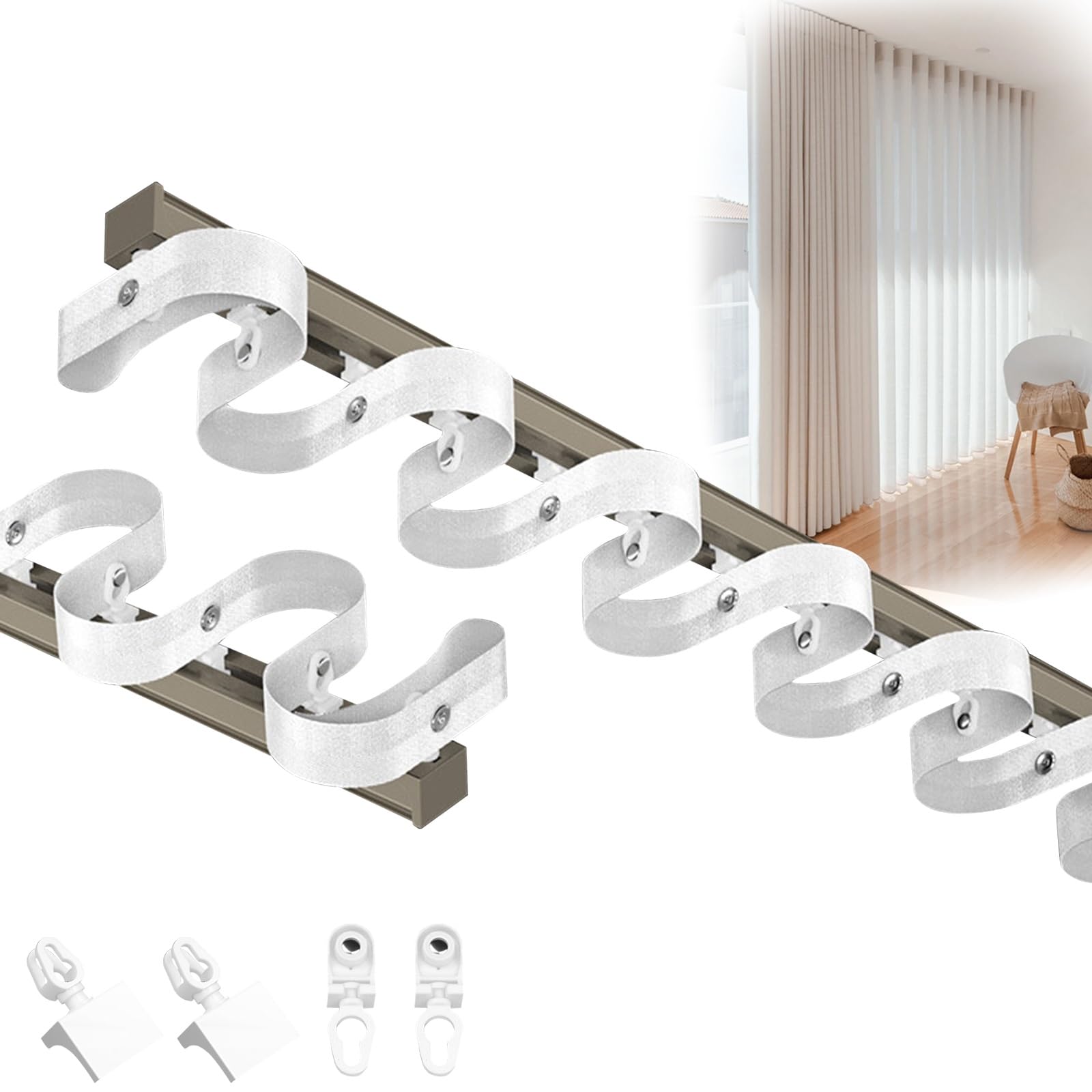 Aluminiowy namiot sufitowy, nowoczesny karnisz falowy, z przesuwanymi drążkami do wnętrz, 1-läufig, gładki i bez przeszkód, do Büro, Wohnzimmer (szampan, 6 m (19,7 cala)