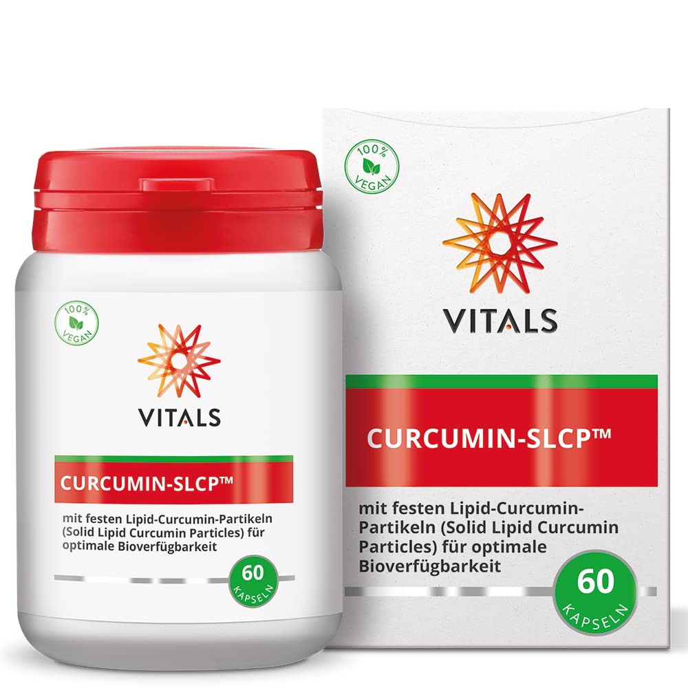 Vitals Curcumin SLCP - 60 Kapseln, vegan. Mit Solid Lipid Curcumin Particles (SLCP) für optimale Bioverfügbarkeit. Für Entzündungshemmung