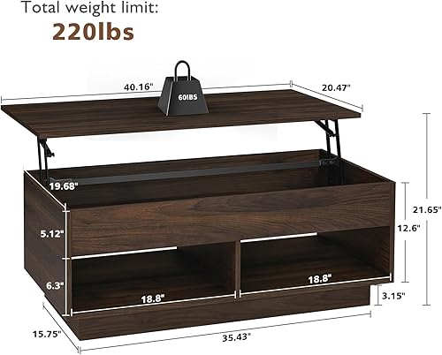 Miniatura 44 de HOMMPA Morden - Mesa de centro elevable de 40 pulgadas con almacenamiento, mesa de centro LED de alto brillo, mesa de té moderna de 3 niveles con