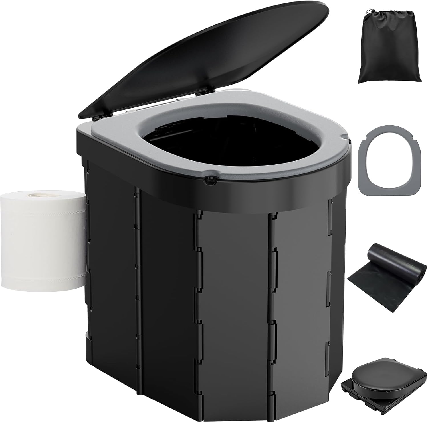WADEO Toilettes de Camping Pliables, [Max 181 kg] [7 Panneaux Renforcés] Portables avec Couvercle et Porte-Papier, pour Adultes, Voyage, Randonnée, Van