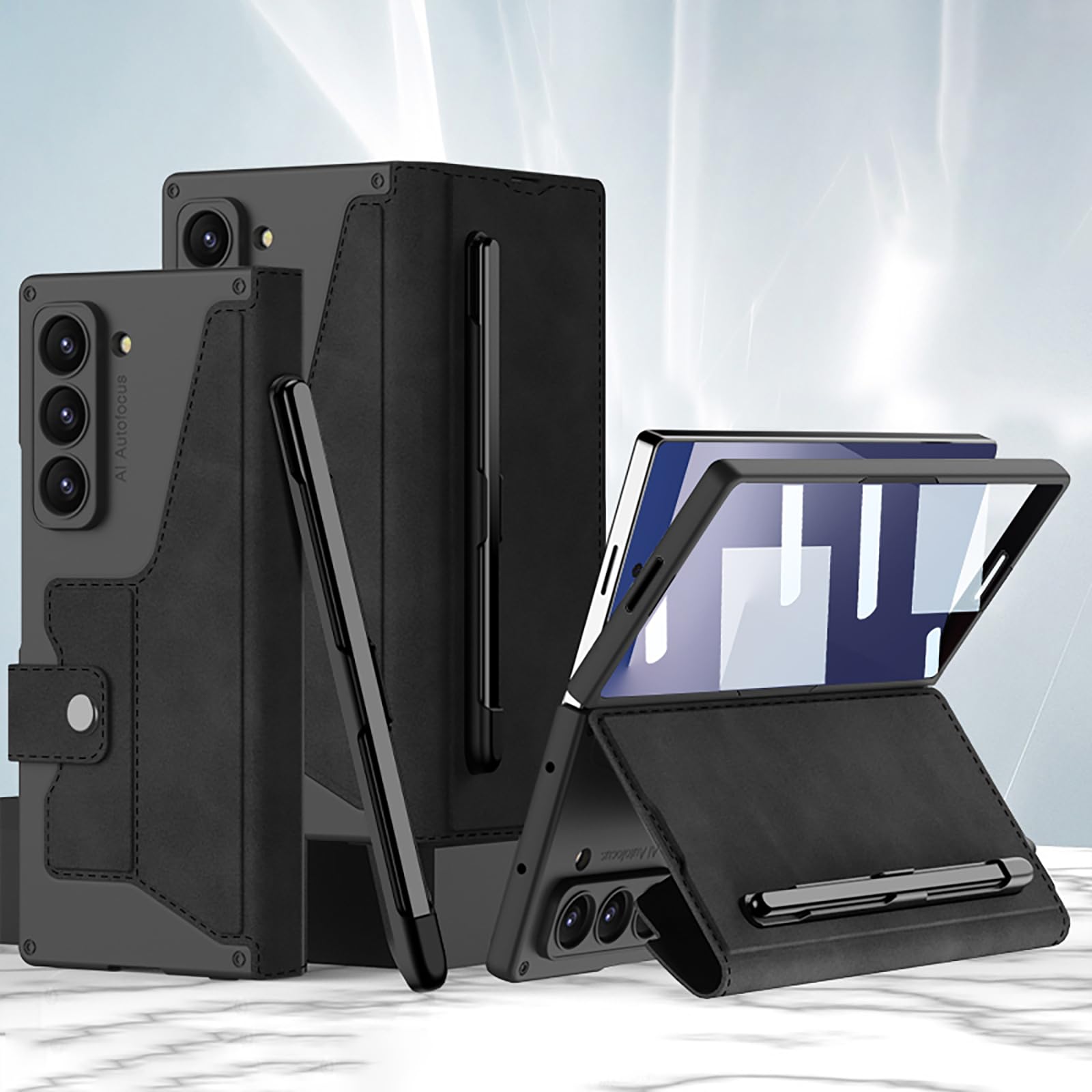 Etui do Galaxy Z Fold7 5G, all-inclusive składane etui z otworem na długopis i zapięciem magnetycznym, kompatybilne z Samsung Galaxy Z Fold7 5G, czarne