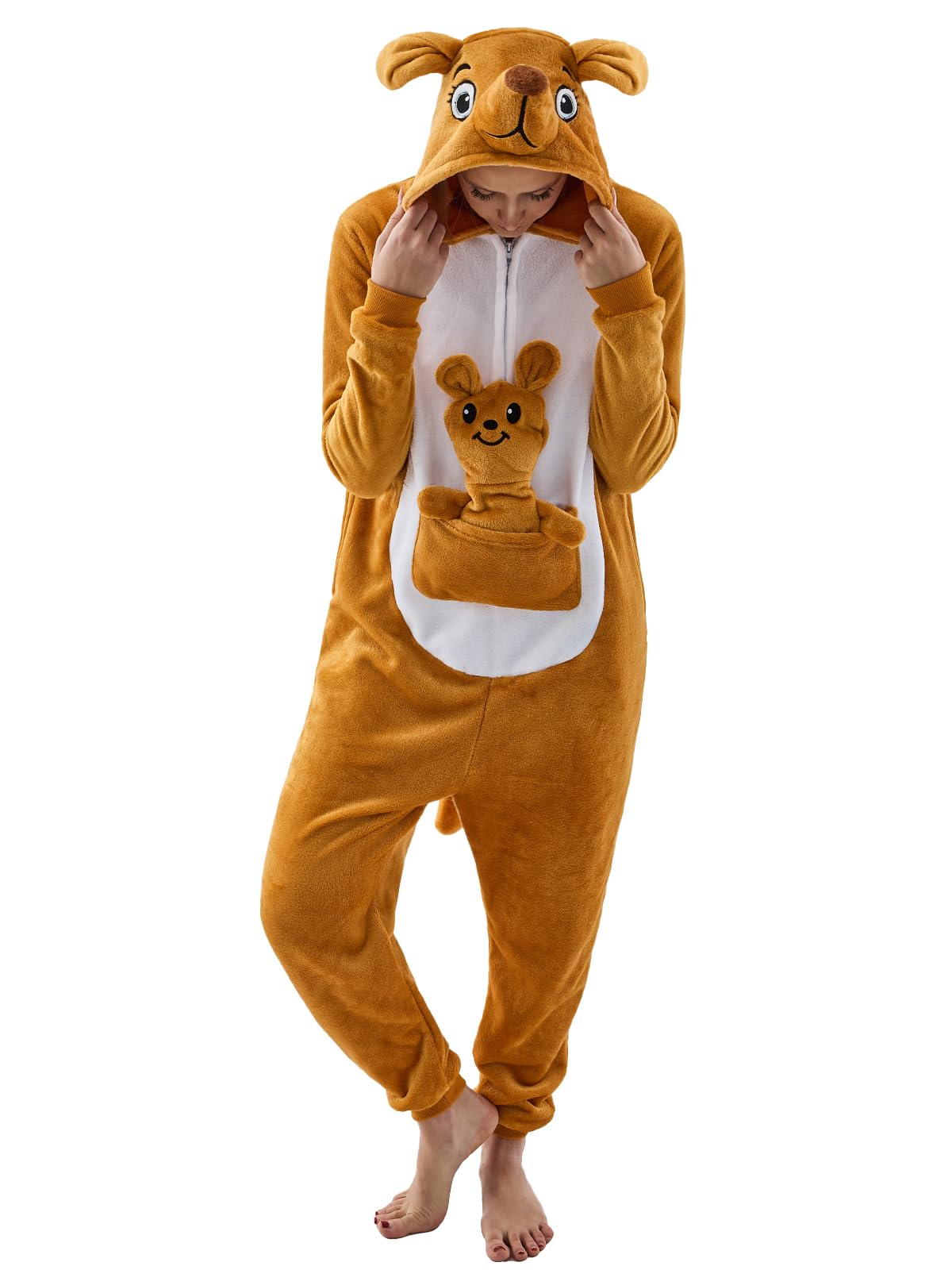 NEWCOSPLAY Unisex Adult Onesie Pajamas Animal Halloween Costume Sleepwear XX-Large Kangaroo
