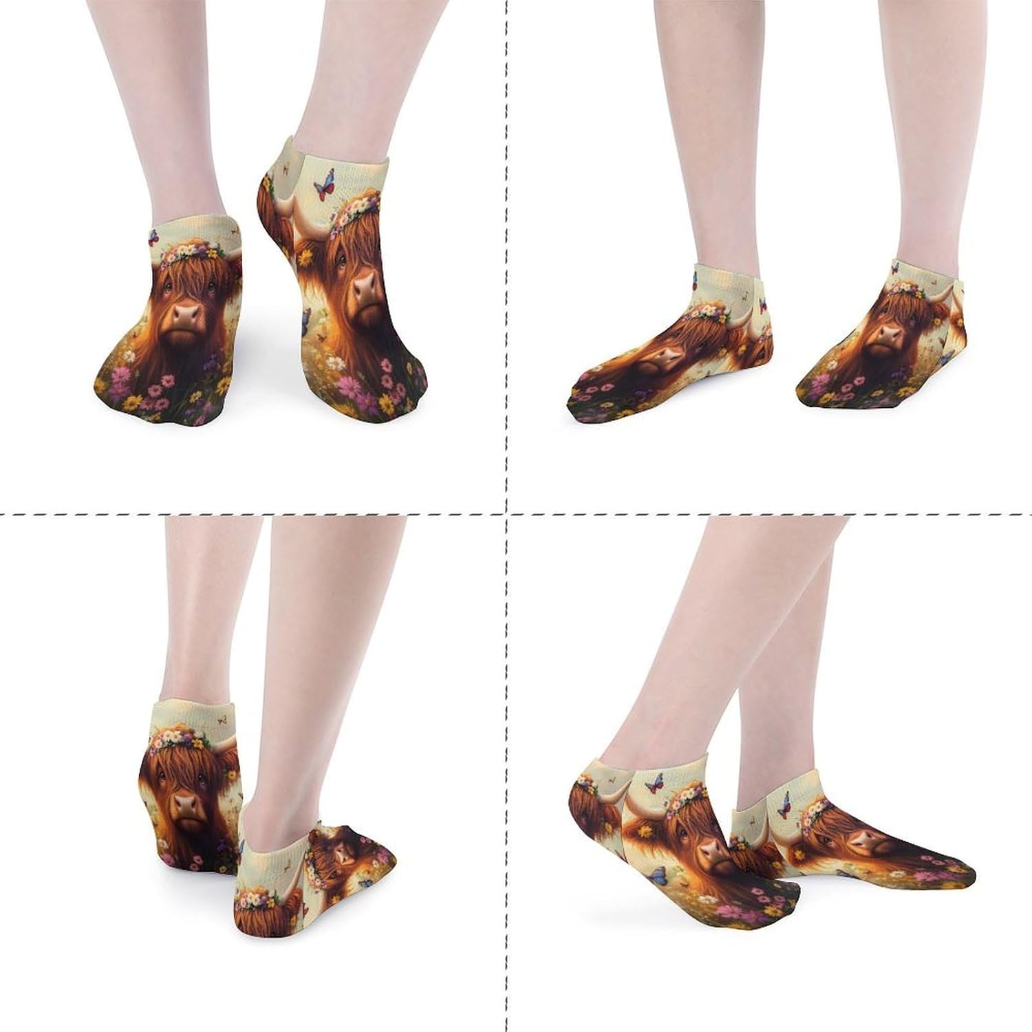 Highland Cow Ankle Socks for Men Women Low Cut Crew Sock Casual Sports Clothing
