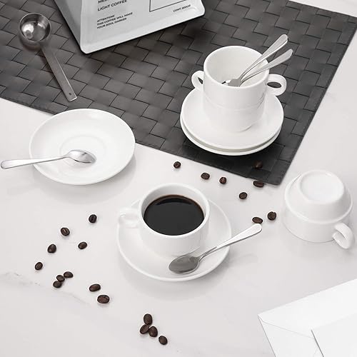 Miniatura 4 de AOZITA Tazas y platillos de espresso con cucharas, estante de soporte, tazas apilables de porcelana de 19 piezas, tazas Demitasse de 2.5 onzas para