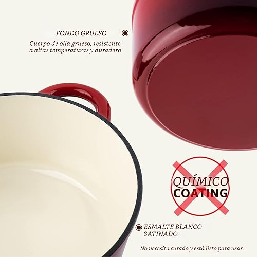 Miniatura 8 de Overmont Horno holandés de hierro fundido esmaltado de 5.5 cuartos de galón con tapa, libro de cocina y tapa de algodón resistente al calor, cazuela