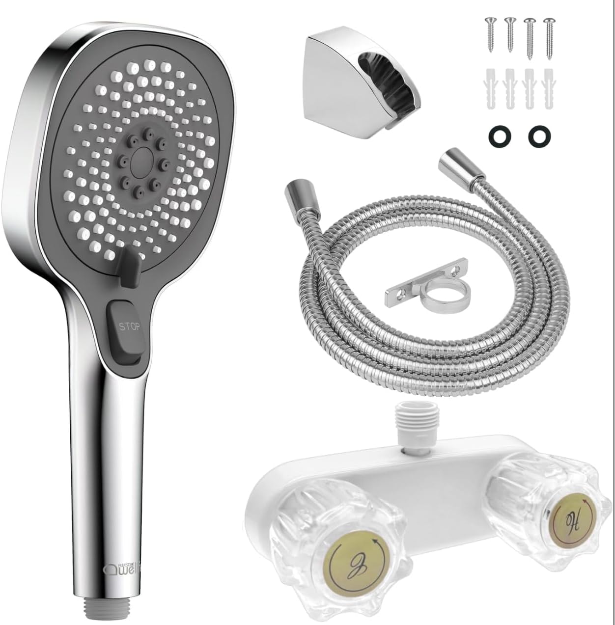 RV Shower Faucet with Hose and Head, Chrome & Dark Grey