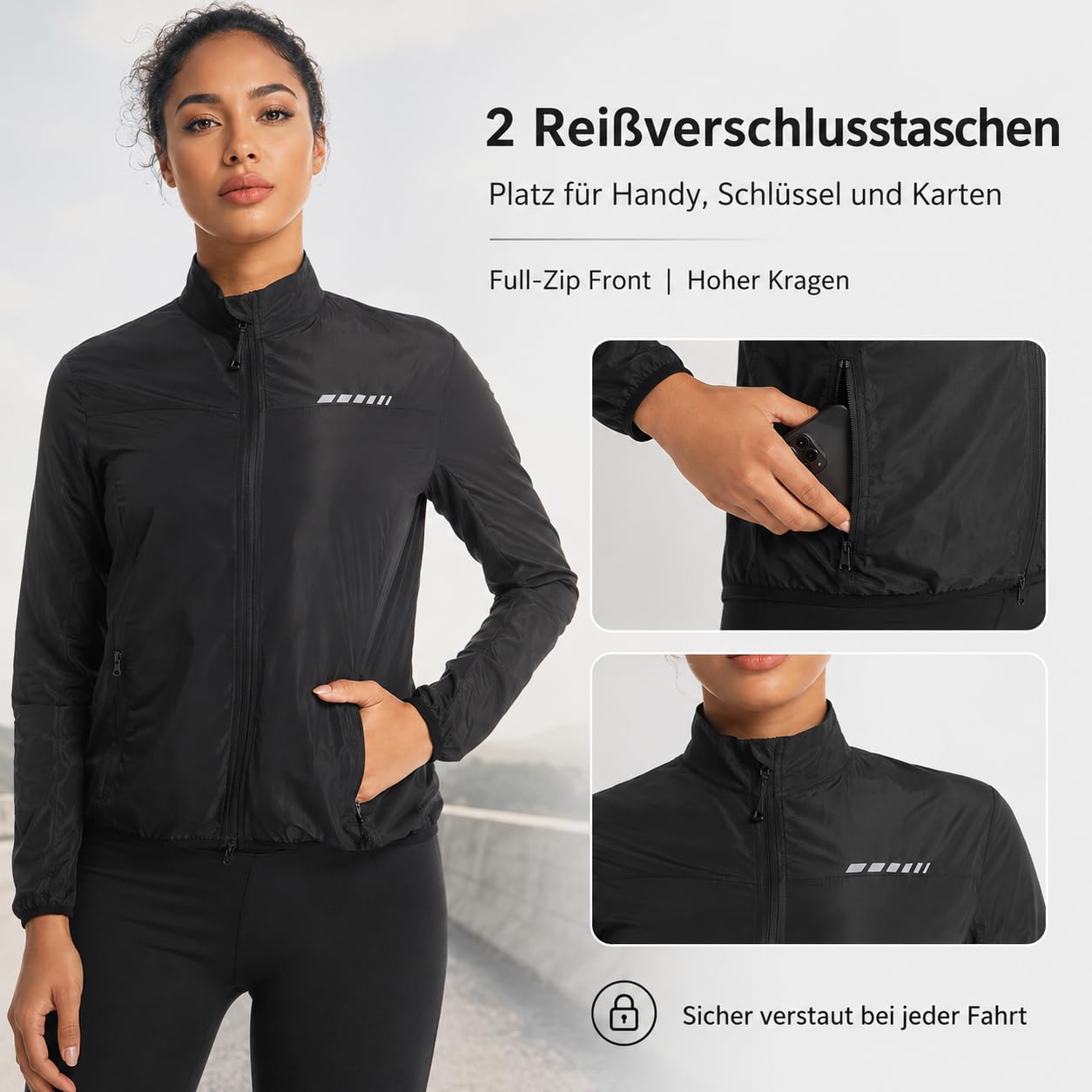 Przewalski Fahrradjacke Damen, Windbreaker Damen Reflektierend Wasserabweisend Atmungsaktiv für Laufen und Radfahren